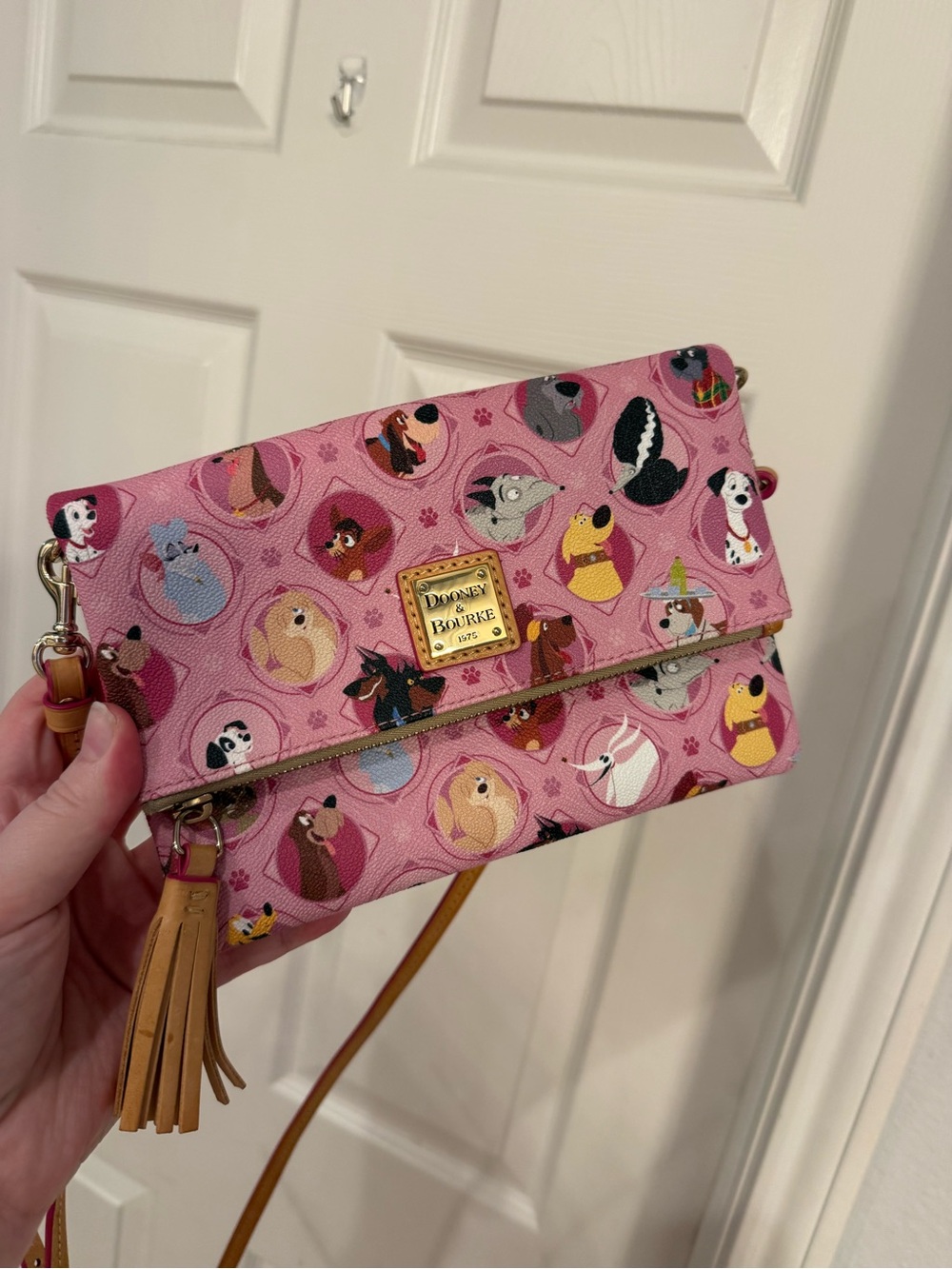 Dooney & Bourke Pink Disney Dogs Foldover Crossbody
